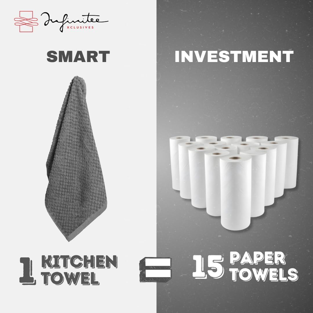 Infinitee Xclusives 100% Cotton Kitchen Towels - 15x25 Inch Ultra Soft