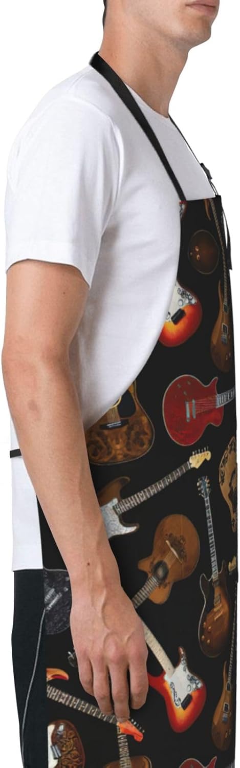 Guitars print Waterproof apron with pocket adjustable cooking apron for adult kitchen bibs to bake