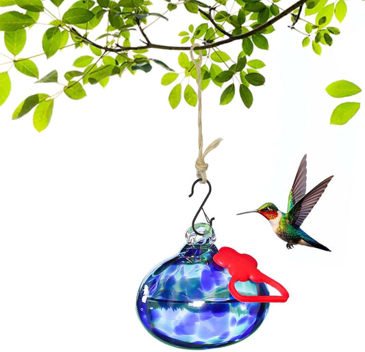 Small Hummingbird Feeders for Outdoors Hanging,Hand-Blown Glass Hummingbird Feeder with Silicone Feeding Perch,Never Leak,Gardening Gifts for Woman Man