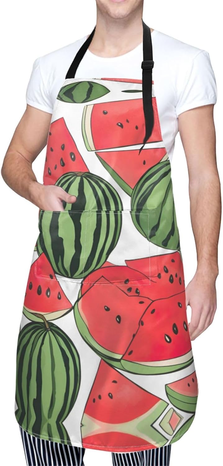 Red Watermelon print Waterproof chef's apron with pocket apron for kitchen cooking baking barbecue and gardening