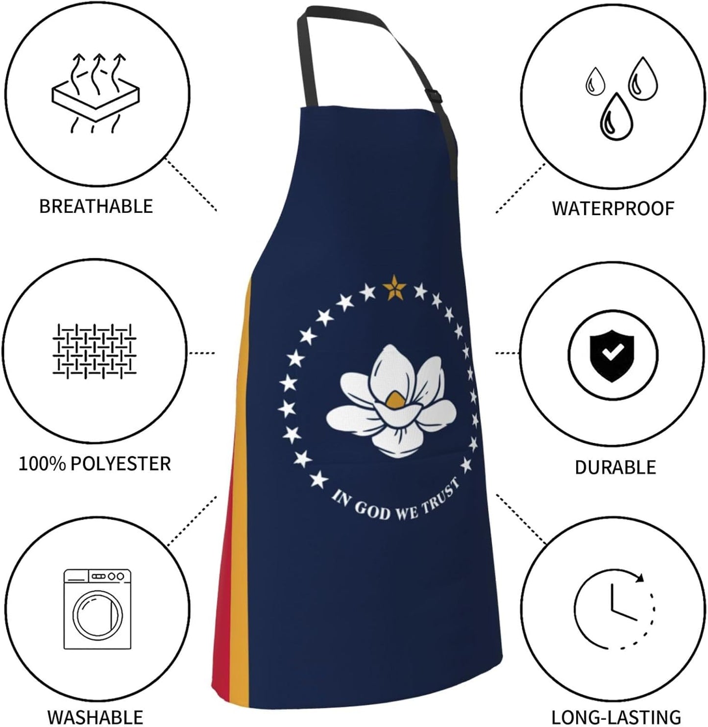Mississippi State Flag print Waterproof chef's apron with pocket apron
