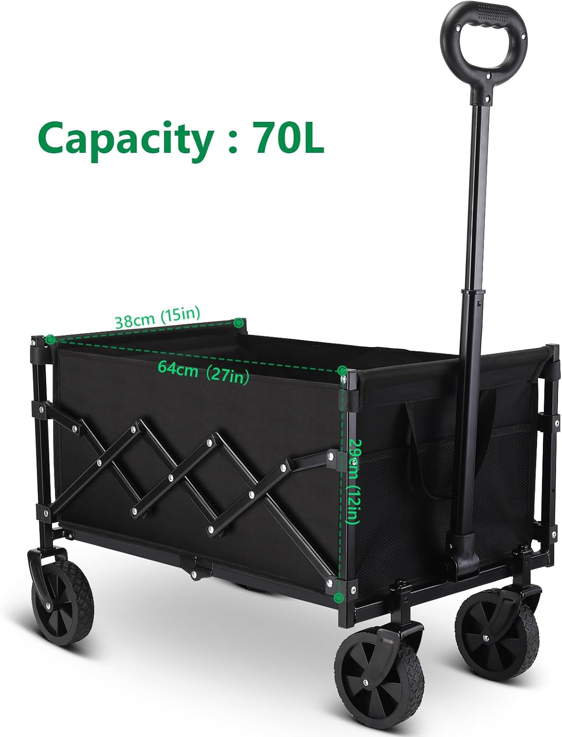 Folding Trolley Rolling Cart with All-Terrain Wheels and Telescoping Handle for Baggage Hauling and Shopping and Outdoor Sports 200LBS and 70L Load Capacity