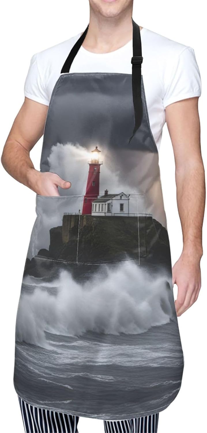 Lighthouse In Storm print Waterproof chef's apron with pocket apron fo