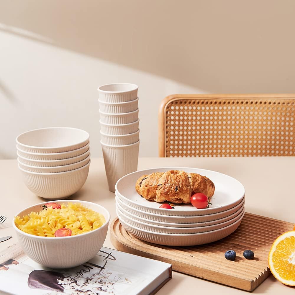 18pcs Wheat Straw Dinnerware Sets HXYPN Unbreakable Reusable Dinnerwar
