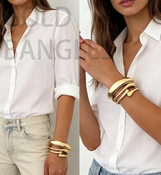 Chunky Gold Bangle Bracelets for Women, Dainty 14k Gold Plated Big Sta