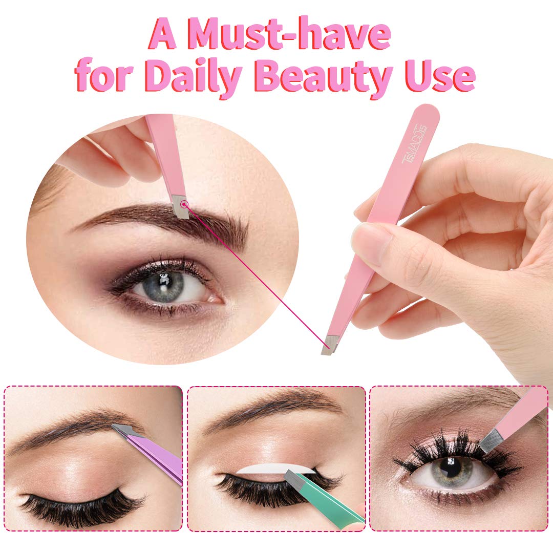 TsMADDTs 6 pcs Tweezers Set for Women, Eyebrow Tweezers with Curved Sc