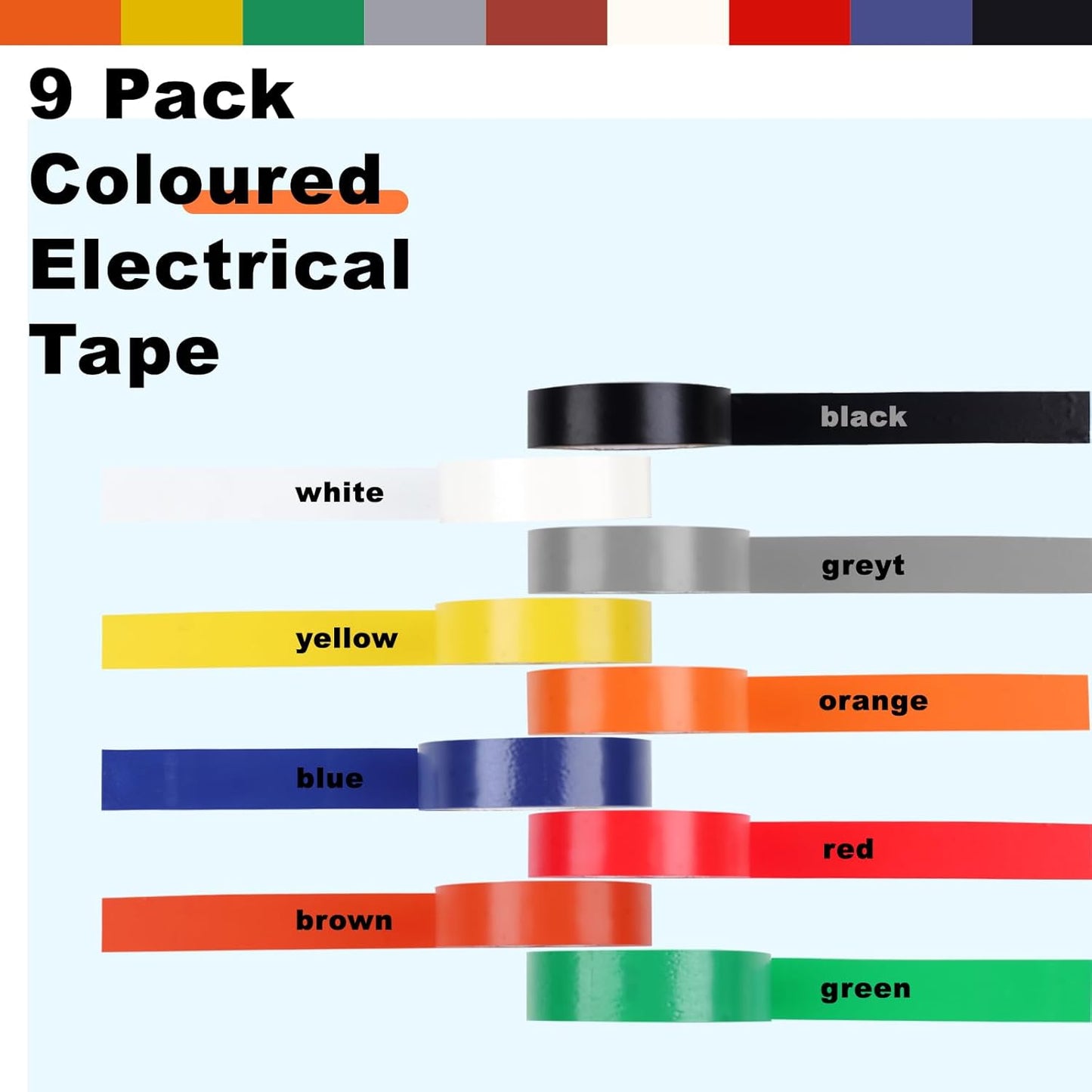Romeda 9 Pack Coloured Electrical Tape, Electrical Tape Colours Water,