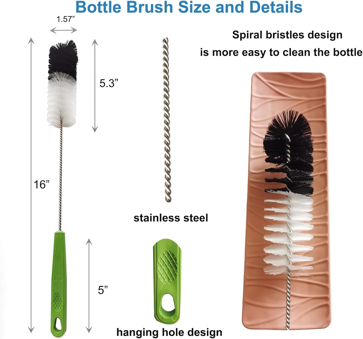 Long Handle Cleaning Brush - 16" Narrow Bottle & Cup Scrubber, Humming