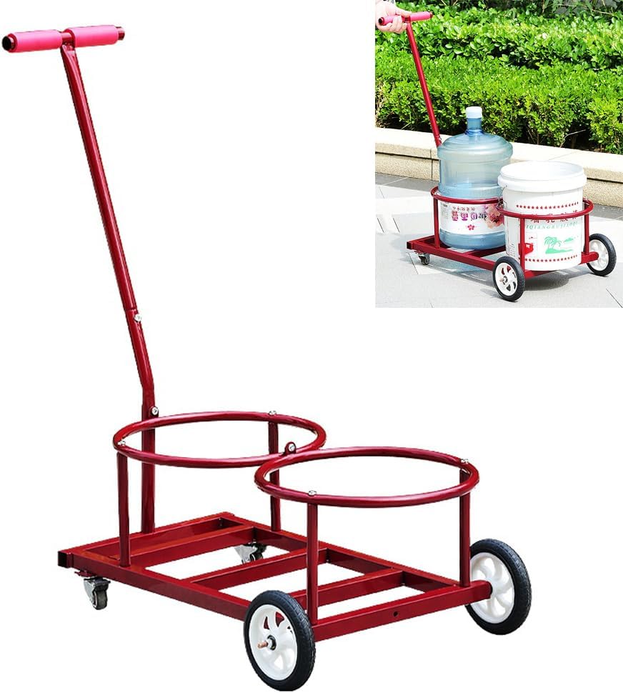Dual-Bucket Heavy-Duty Hand Truck, Bucket Cart, Garbage Cart, Gas Bottle Transporter, 4-Wheel Braked Trolley with 400LB Capacity, Ideal for Outdoor, Garden, Home, and Industrial Use (red)