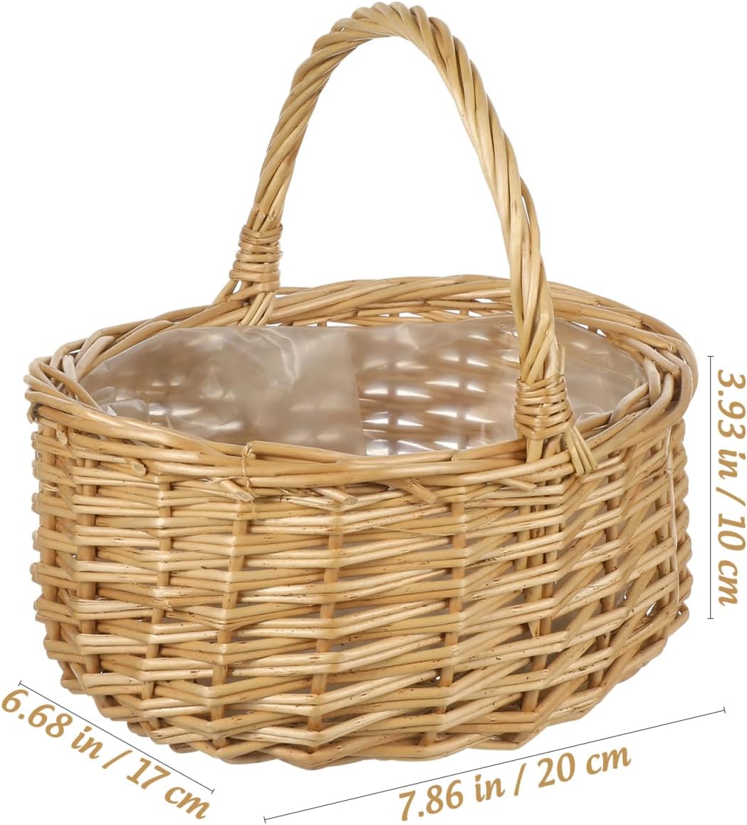 Woven Easter Basket with Double Handle, Rattan Flower Girl Basket for Wedding, Small Wicker EggBaskets for Hunt, Oval Storage Bin for Fruit, Garden & Home Decor, Brown