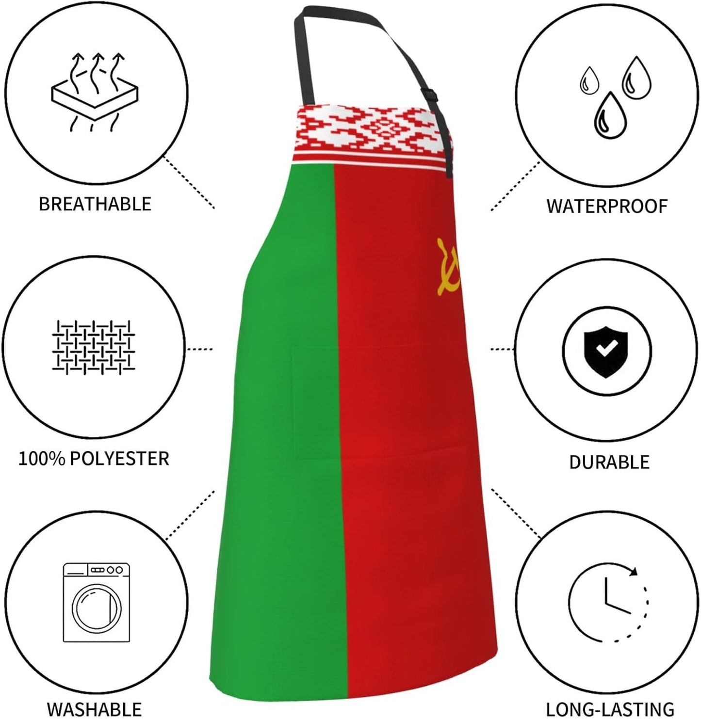Flag of Belarus print Waterproof chef's apron with pocket apron for kitchen cooking baking barbecue and gardening