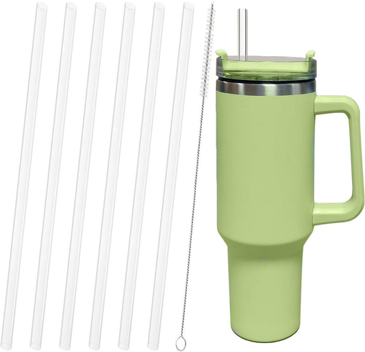 Replacement Straw Compatible with Stanley 40 oz 30 oz Cup Tumbler, 6 Pack Reusable Straws for Stanley 40 oz Tumbler with Handle, Straws with Cleaning Brush for Stanley Accessories, Plastic, Clear