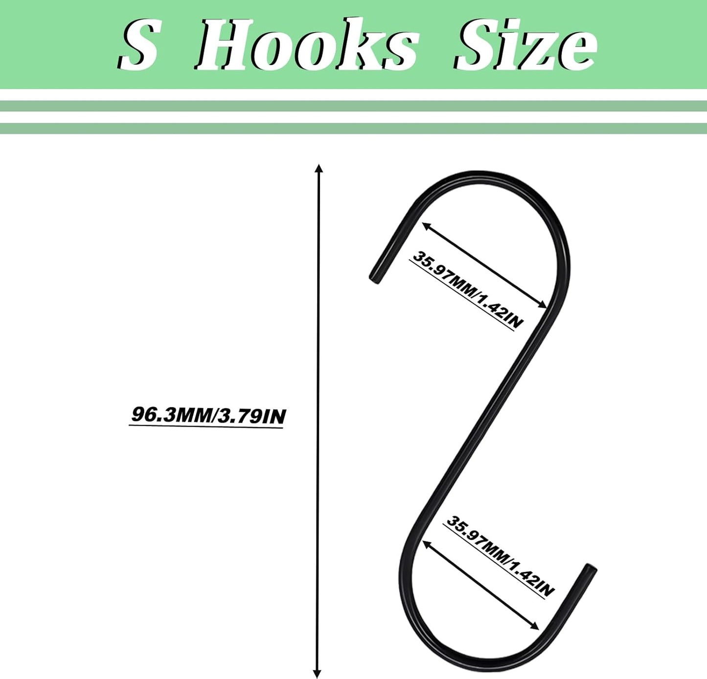 50Pack S Shaped Hooks,3Inch Stainless Steel Small Hooks for Hanging Plants, Towels, Bags, Pans, Pots Suitable for Kitchen, Office, Bathroom, Garden or Outdoor Activities-Black