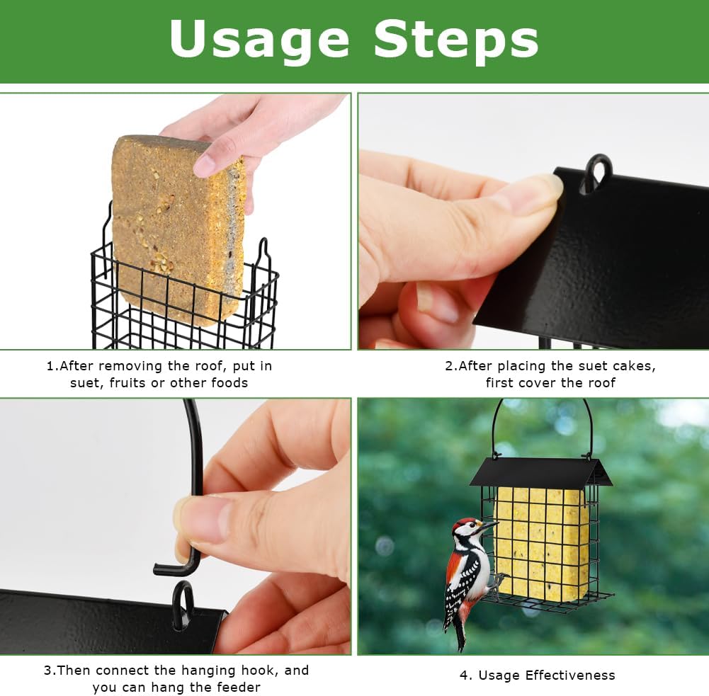 Suet Bird Feeder for Outside Hanging,Suet Feeder Holder with Bird House Hanger,Suet Cake Cage Holder,Single Suet Cage Bird-Feeder,Suet Holder for Wild Birds Woodpecker