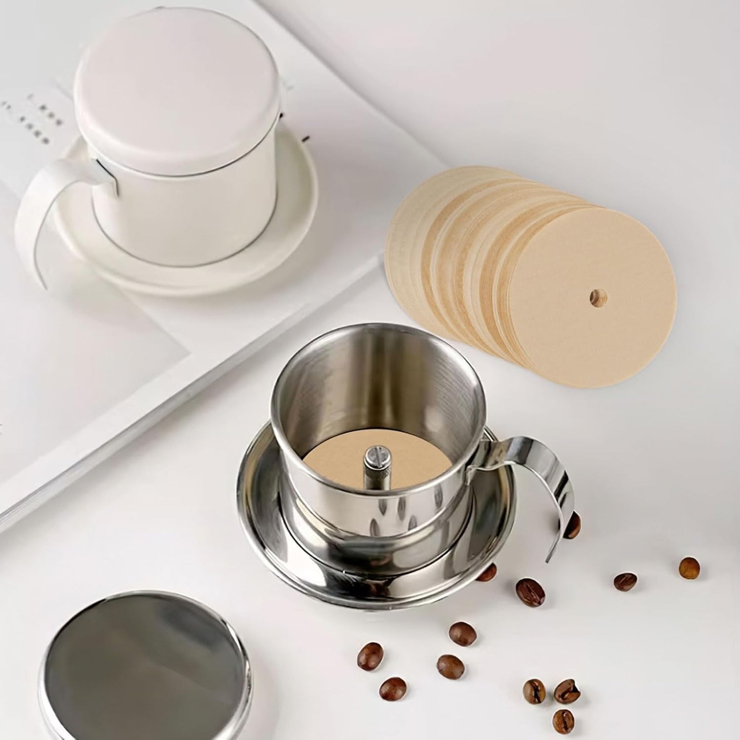 300 Count Percolator Coffee Filters, 3.75in Natural Unbleached Disposable Coffee Filter Disc Coffee Filters for Percolators Camping Coffee Pot Home Office Use