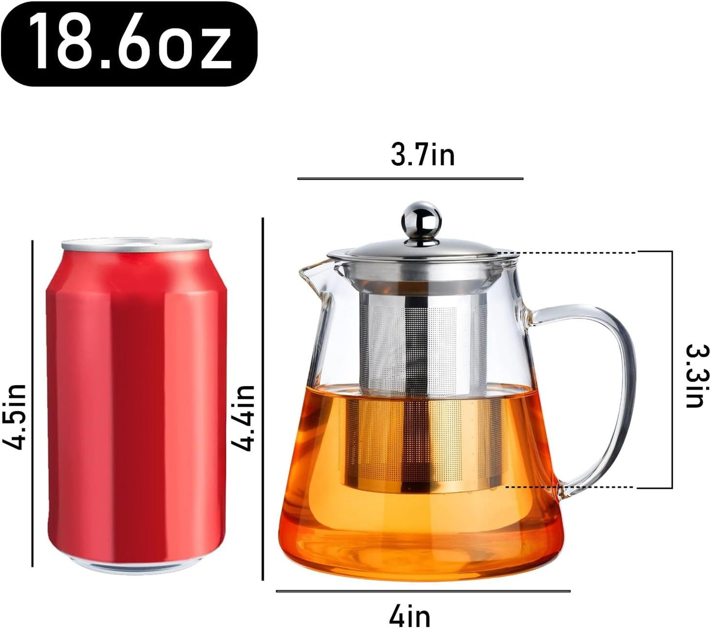 PARACITY Glass Teapot Stovetop 18.6 OZ, Borosilicate Clear Tea Kettle with Removable 18/8 Stainless Steel Infuser, Teapot Blooming and Loose Leaf Tea Maker Tea Brewer for Camping, Travel (550ML)