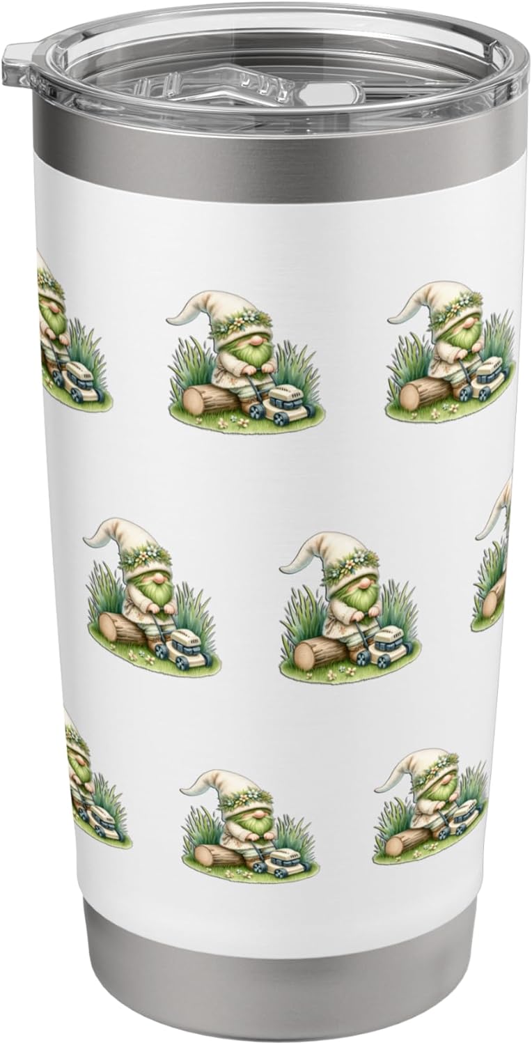Green Spring Gnome Grandpa For Lawn Mower And Lawn Care Dad Stainless Steel Insulated Tumbler