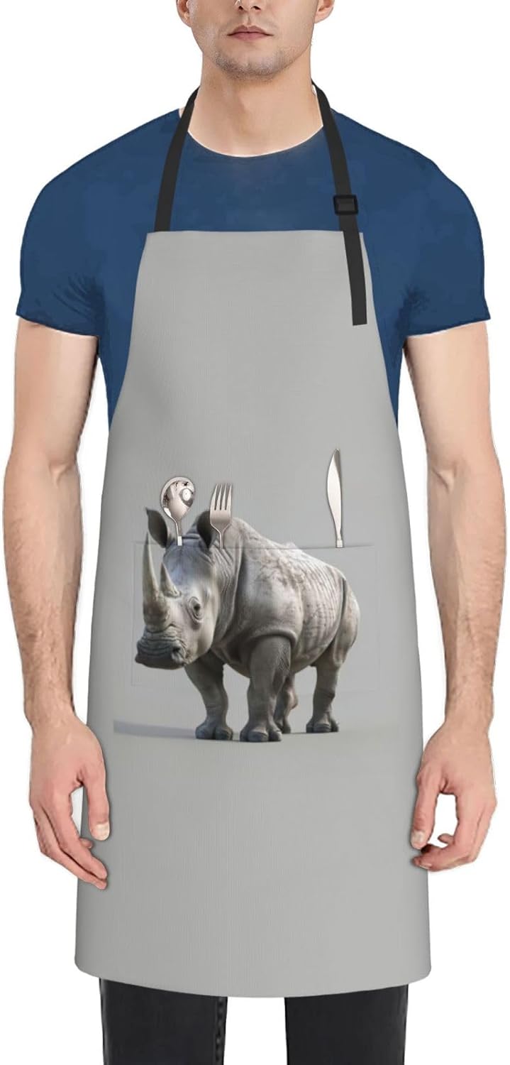 animal rhino print Waterproof chef's apron with pocket apron for kitchen cooking baking barbecue and gardening