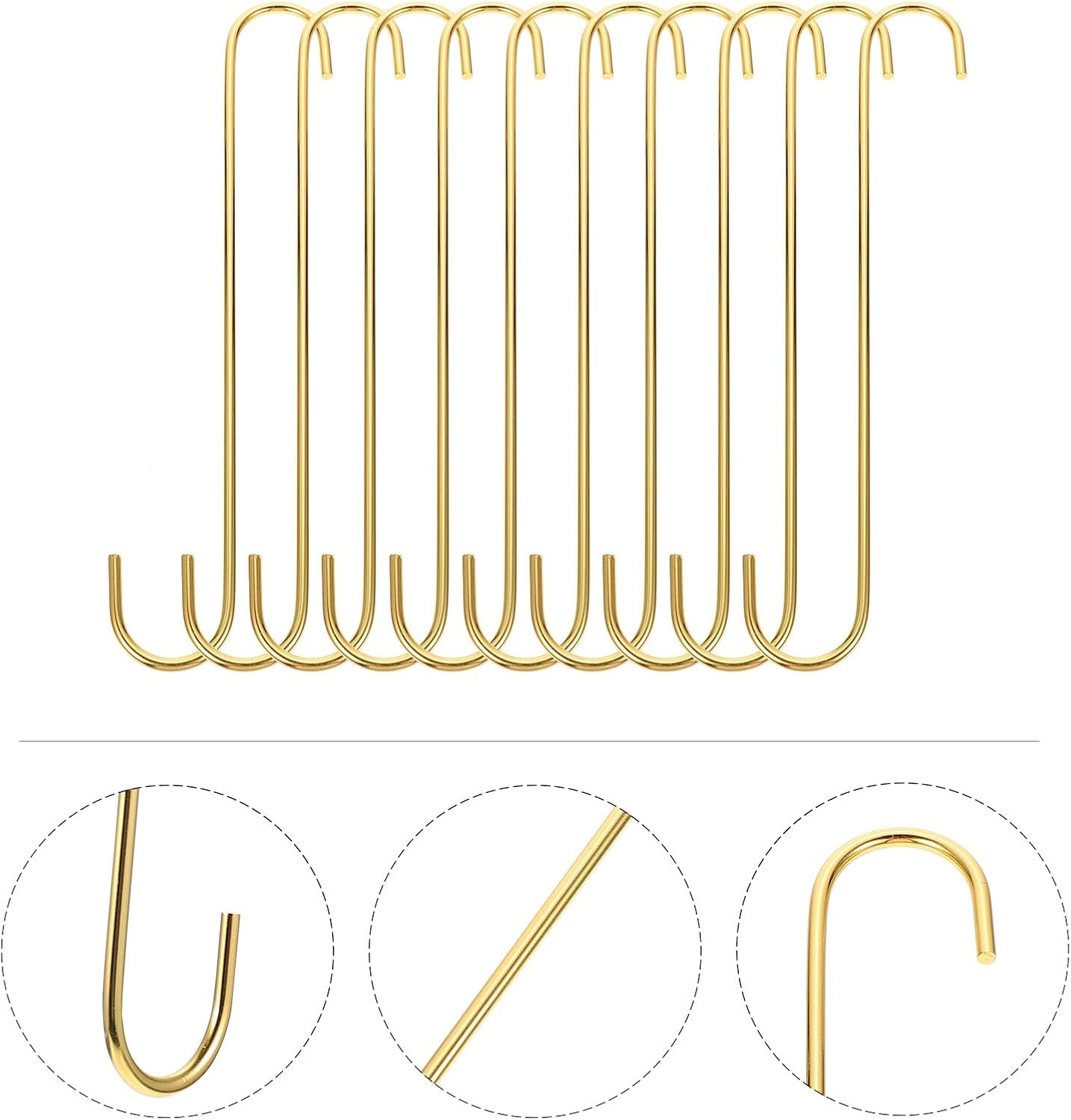 Milisten 10pcs Heavy Duty Long S Hooks 30cm Gold Tone Solid Metal Garden Hanging Hooks for Flowerpots and Planters Outdoor Indoor Utility Storage