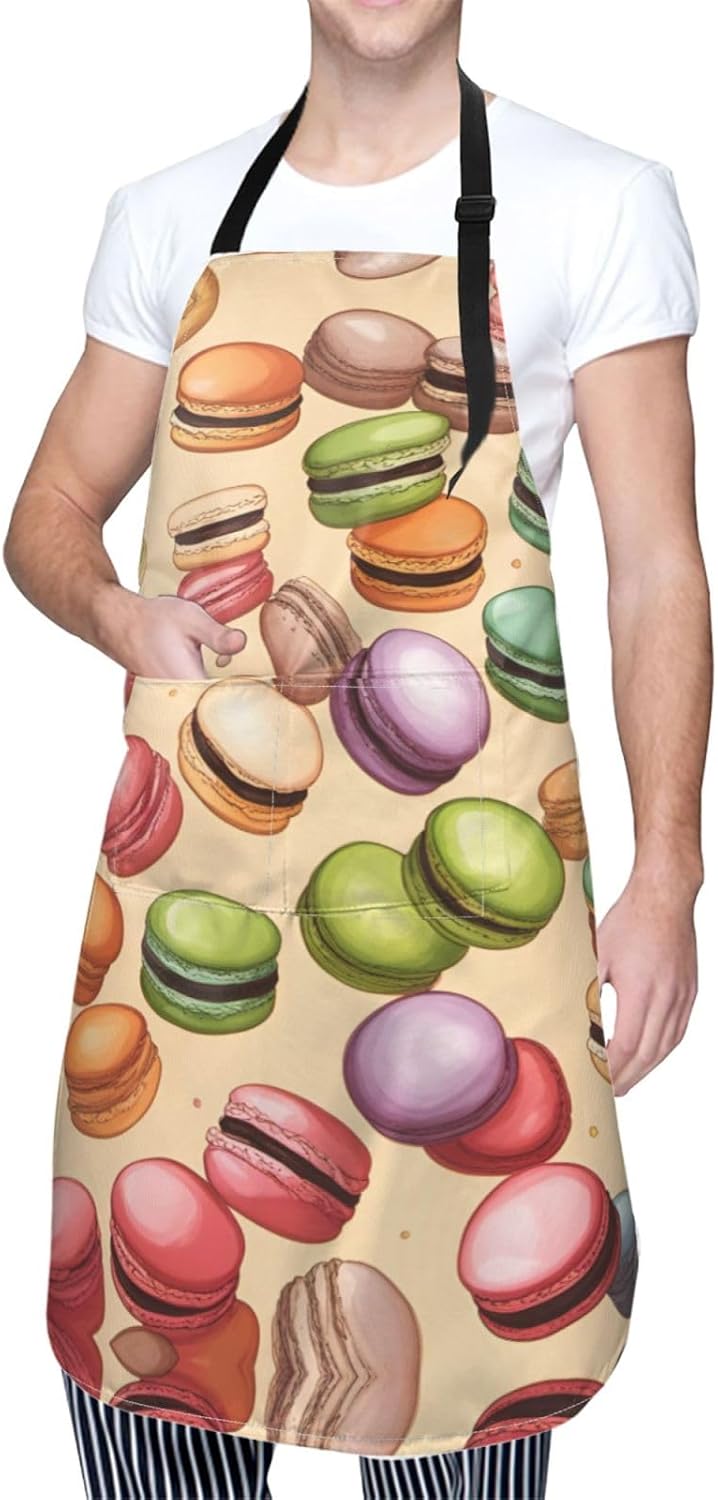 Macaron Biscuit Flavored print Waterproof chef's apron with pocket apron for kitchen cooking baking barbecue and gardening