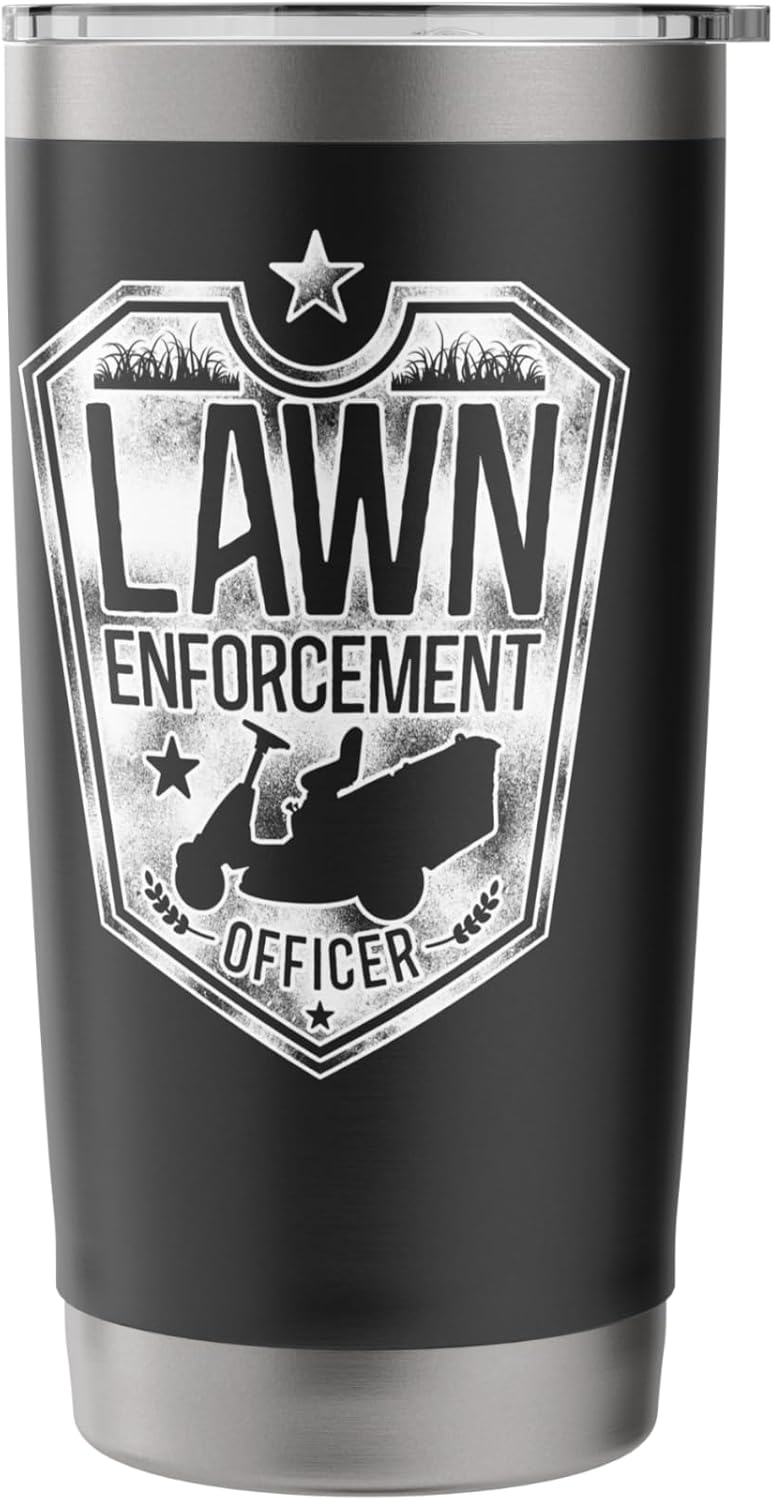 Lawn Mower Mowing Dad Father Landscaper Badge Lawn Stainless Steel Insulated Tumbler