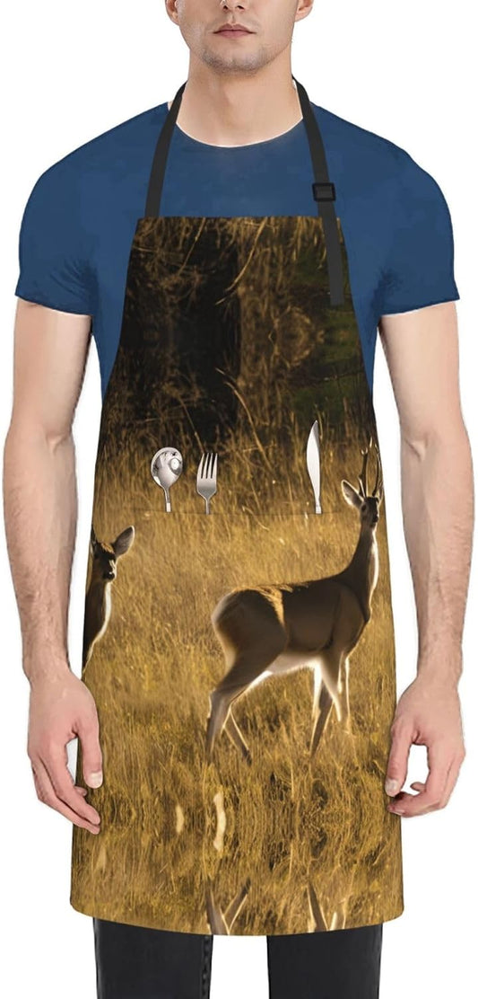 YANYU Cute Deers Print 28x33 In Kitchen Apron Stylish Chef Apron with Pockets for Cooking Baking Painting