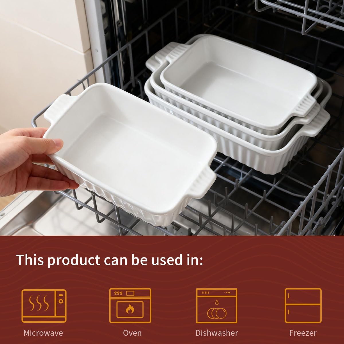 Ceramic Casserole Dishes Set of 4, Baking Dishes for Oven, Rectangular