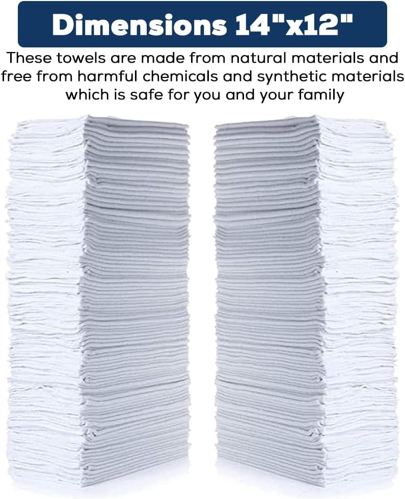 Simpli-Magic Cotton Shop Towels 14"x12" (145 Pack) – Reusable Cleaning Shop Rags for Automobiles, Industries, Garage and Homes (White)