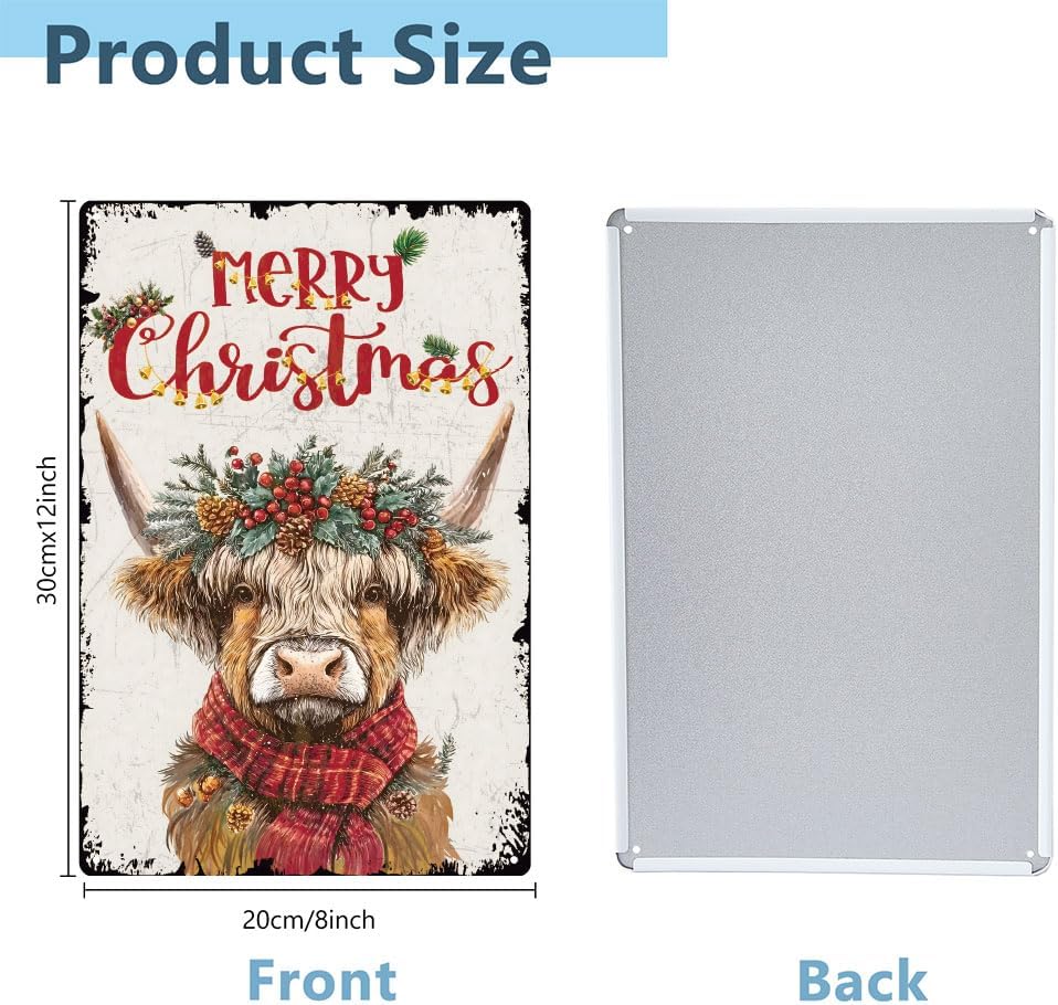 SUPERDANT Christmas Highland Cow Metal Signs Highland Yak Tin Sign Met