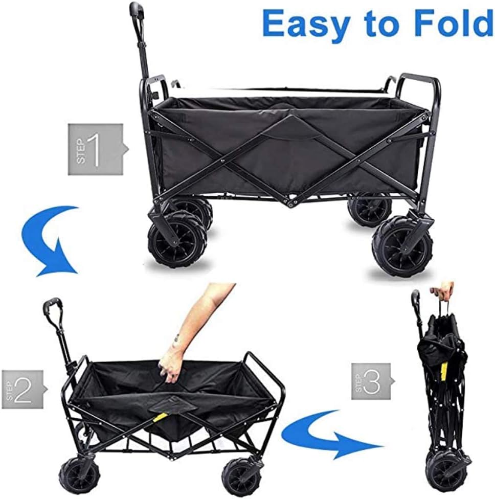 Foldable Pull Wagon Transport Cart,4 Wheeled Collapsible Festival Trolley,Folding Camping Cart with Lining,90Kg Capacity Shopping