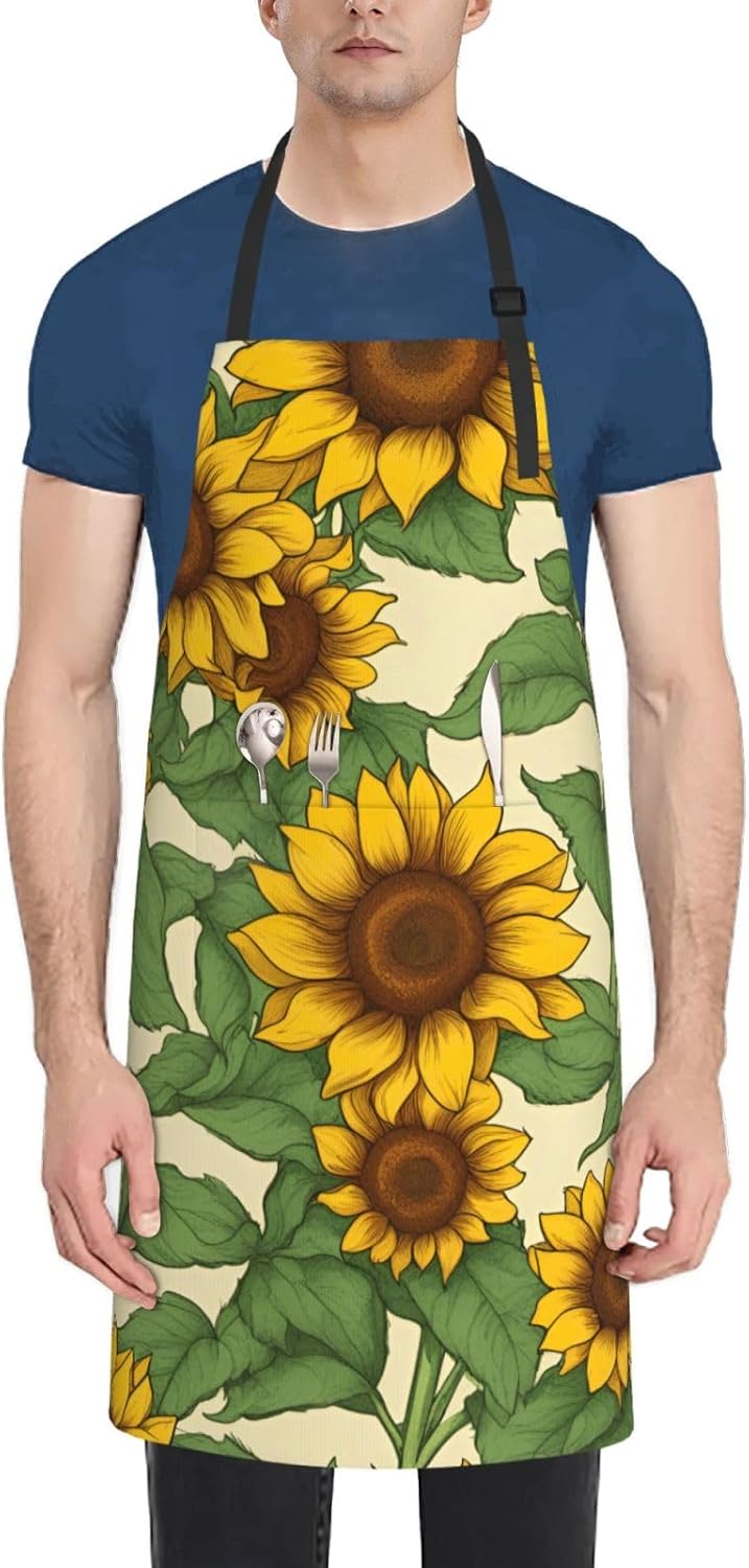 YANYU Sunflower Print 28x33 In Kitchen Apron Stylish Chef Apron with P
