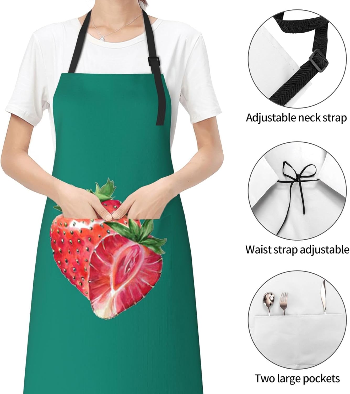 Strawberry print Waterproof apron with pocket adjustable cooking apron for adult kitchen bibs to bake