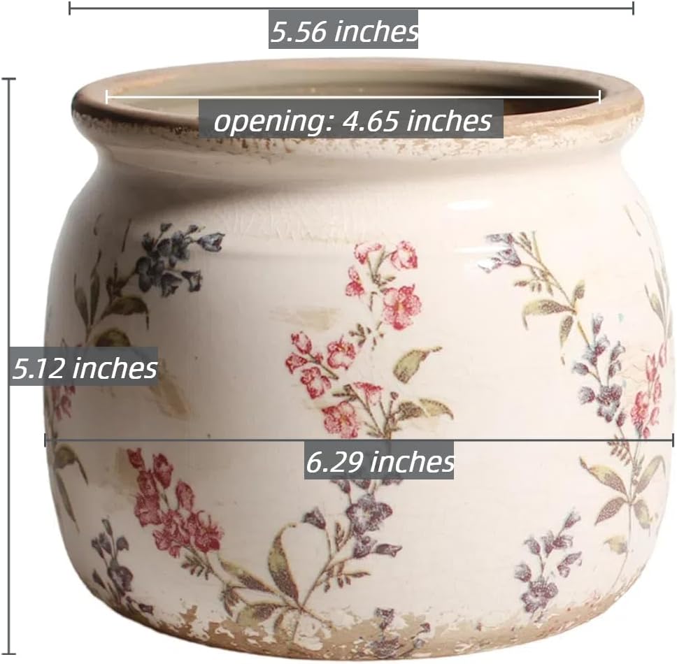 Flower Pots, Vintage Ceramic Planters for Indoor Plants, 6.29'' Plant 