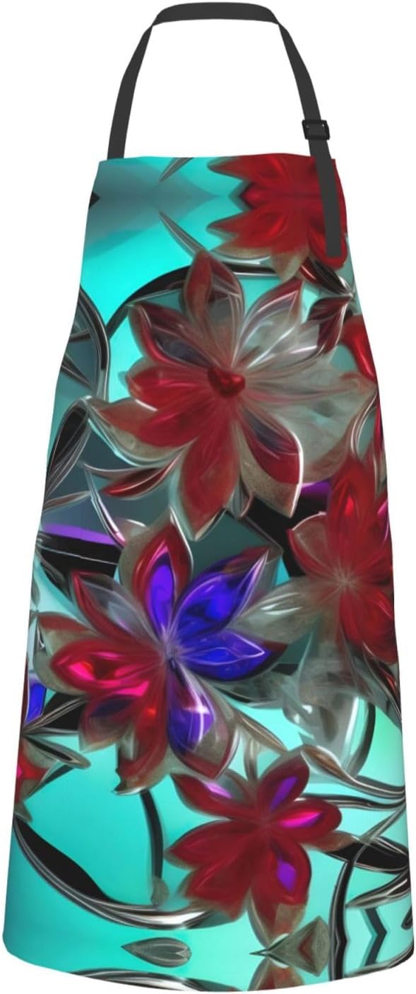 flower stained glass print Waterproof chef's apron with pocket apron f