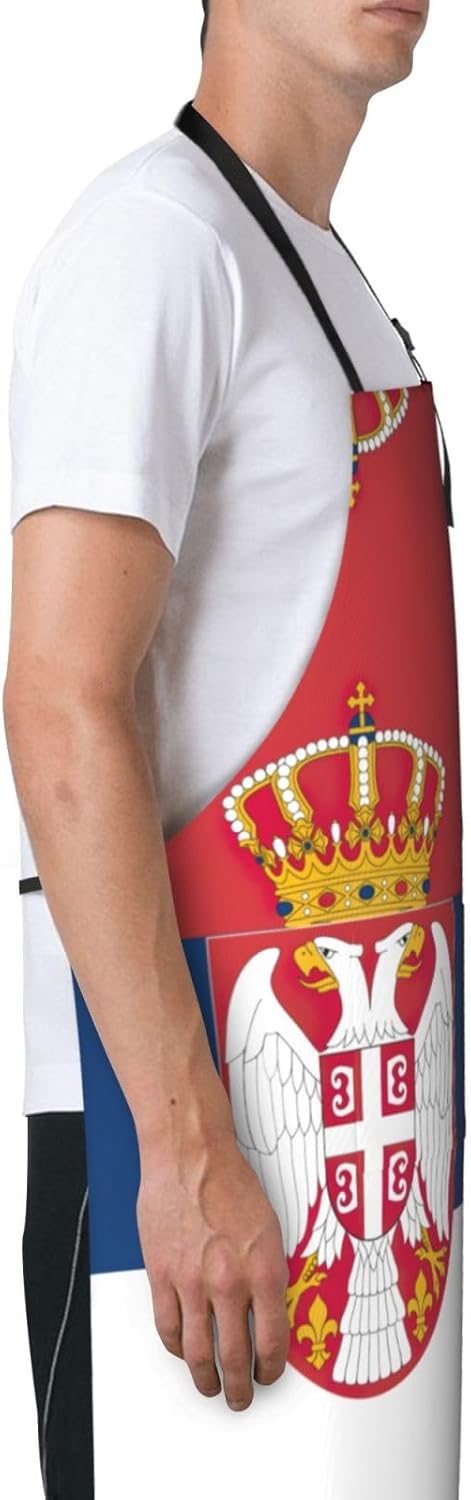 Flag of Serbia Print Laundry apron 28x33 In Waterproof Kitchen Apron with Pockets for Cooking Baking