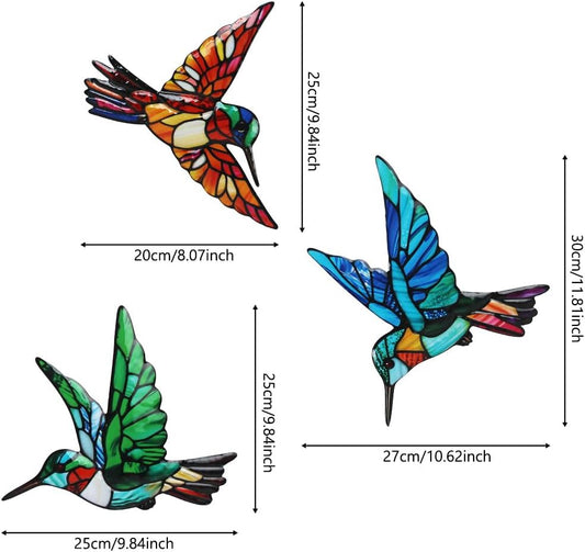 VEWOSTAR 3 Pcs Metal Hummingbird Wall Art, Indoor Outdoor Hanging Sculpture, Holiday Theme Garden Decor,Metal Bird Wall Decor for Modern Farmhouse Rustic Home
