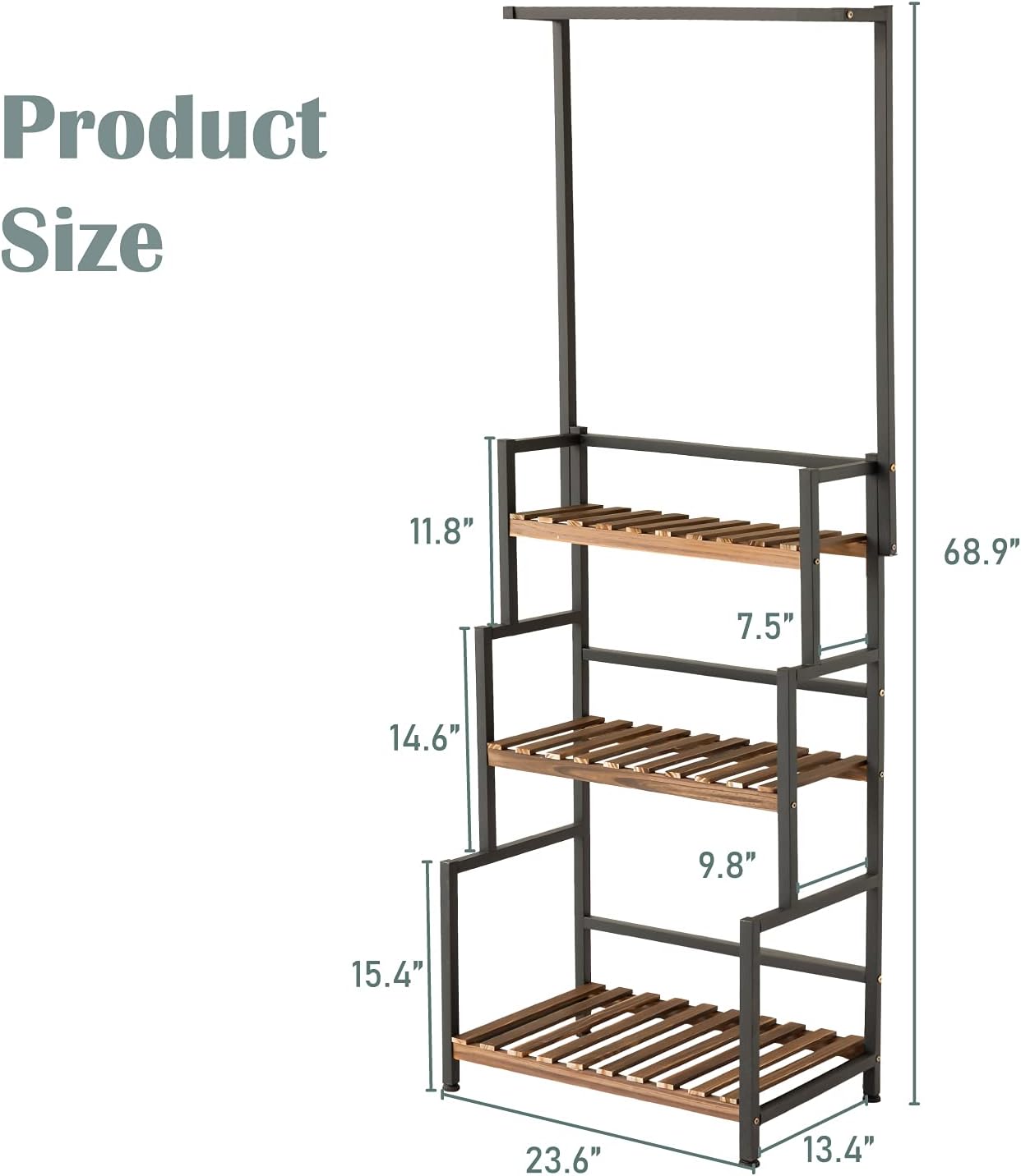 ULIKE Plant Stand Outdoor Indoor Hanging Plant Shelf for Multiple Plants 3 Tier Tall Plant Stand Wood Rack with Metal Frame for Patio Garden Balcony