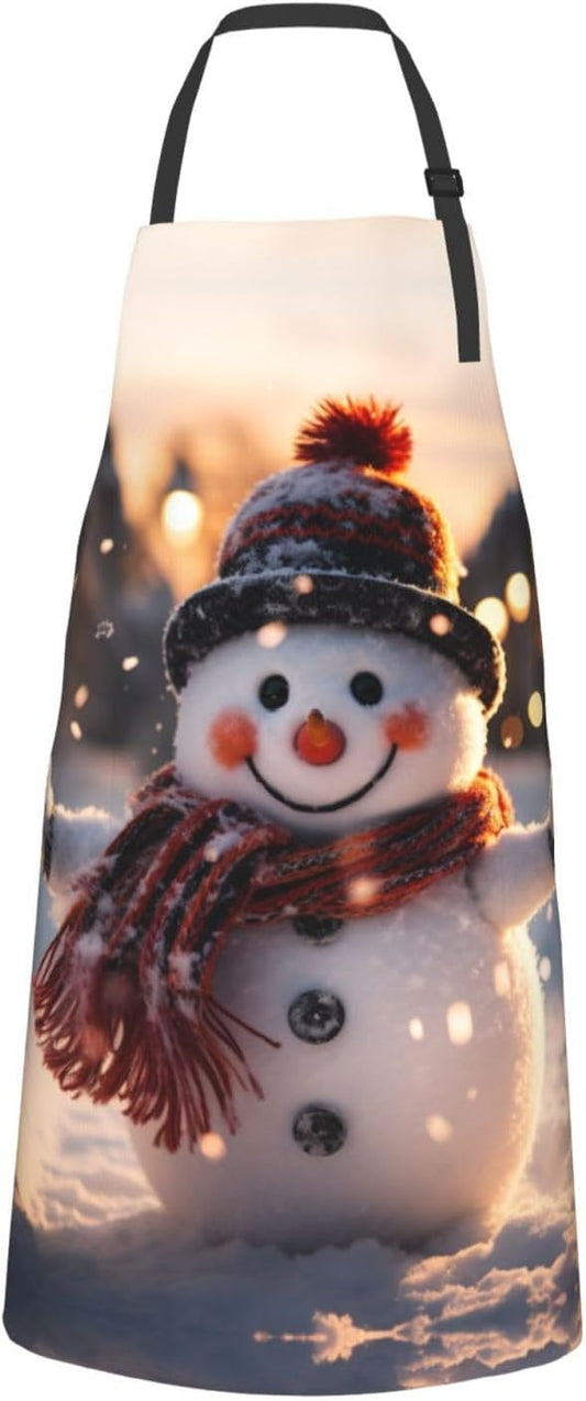 Christmas Snowman print Waterproof apron with pocket adjustable cooking apron for adult kitchen bibs to bake