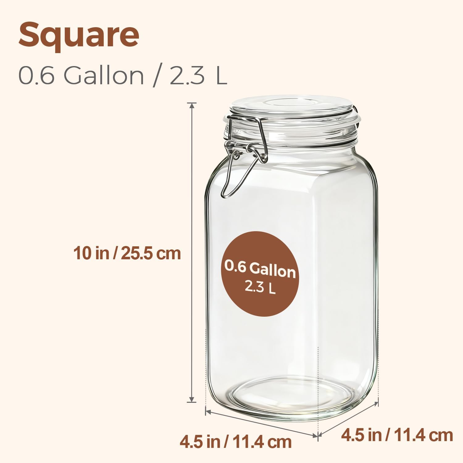 ComSaf Airtight Glass Jars with Lids 0.6 Gallon Set of 3, Food Storage