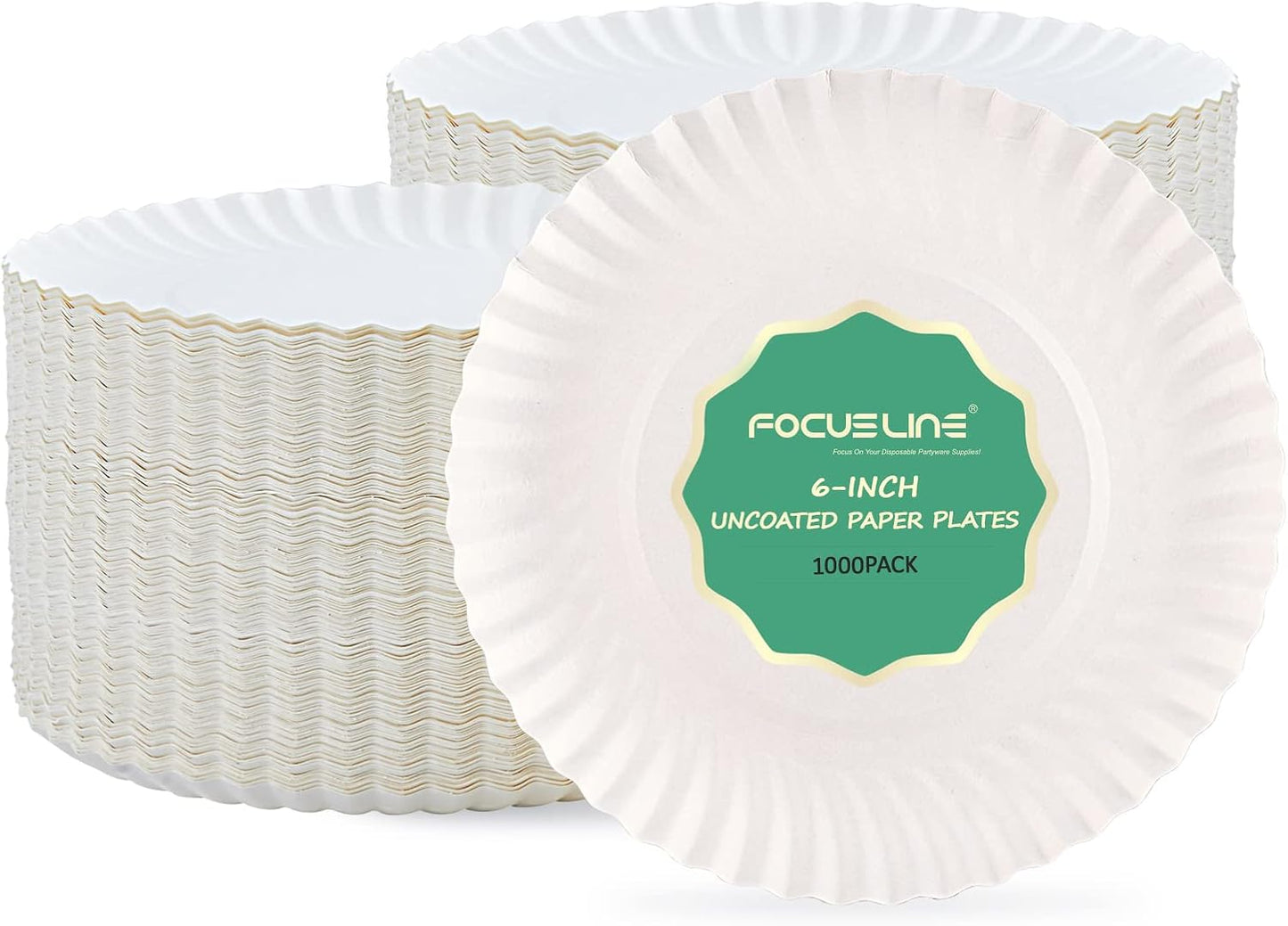 FOCUSLINE 6 Inch Paper Plates 1000 Count, White Paper Plates Uncoated,