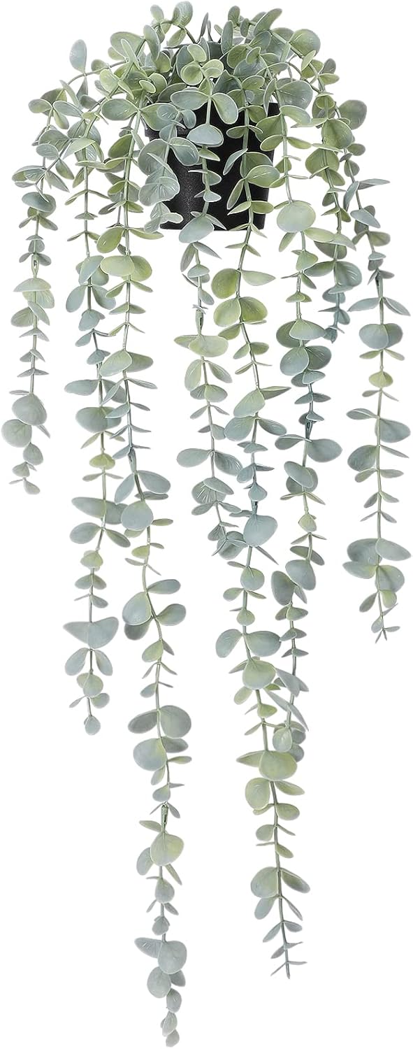 COCOBOO 1pcs Artificial Hanging Plants, Fake Potted Eucalyptus Faux Hanging Plant for Wall Room Home Indoor Outdoor Shelf Decor