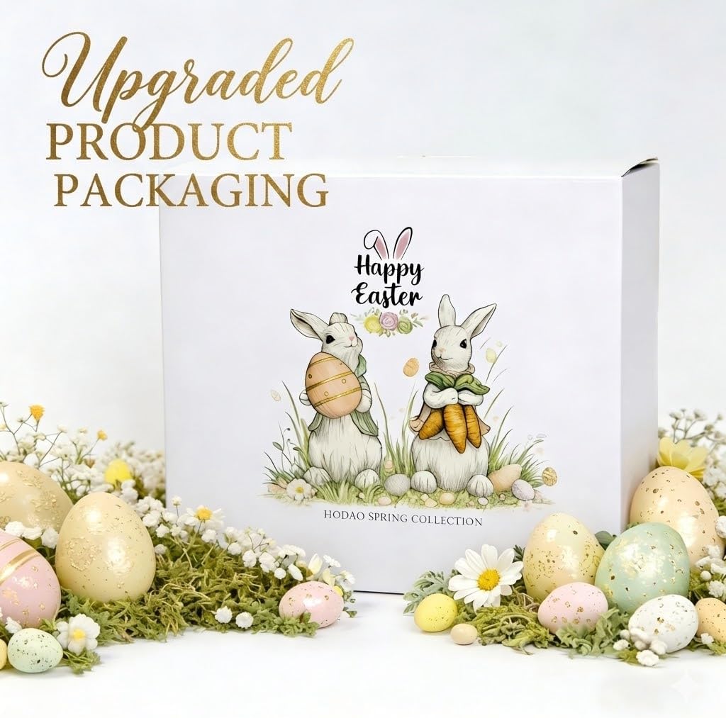 Hodao Easter Bunny Decorations Spring Home Decor Bunny Figurines Gifts(Easter White Rabbit 2pcs)