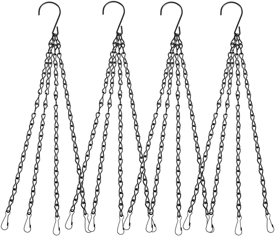 Heybe 4Pack - 24 Inch 4 Leads Hanging Chain with Hooks Flower Pot Chain Replacement Plant Hangers for Bird Feeders, Planters and Lanterns (Black)
