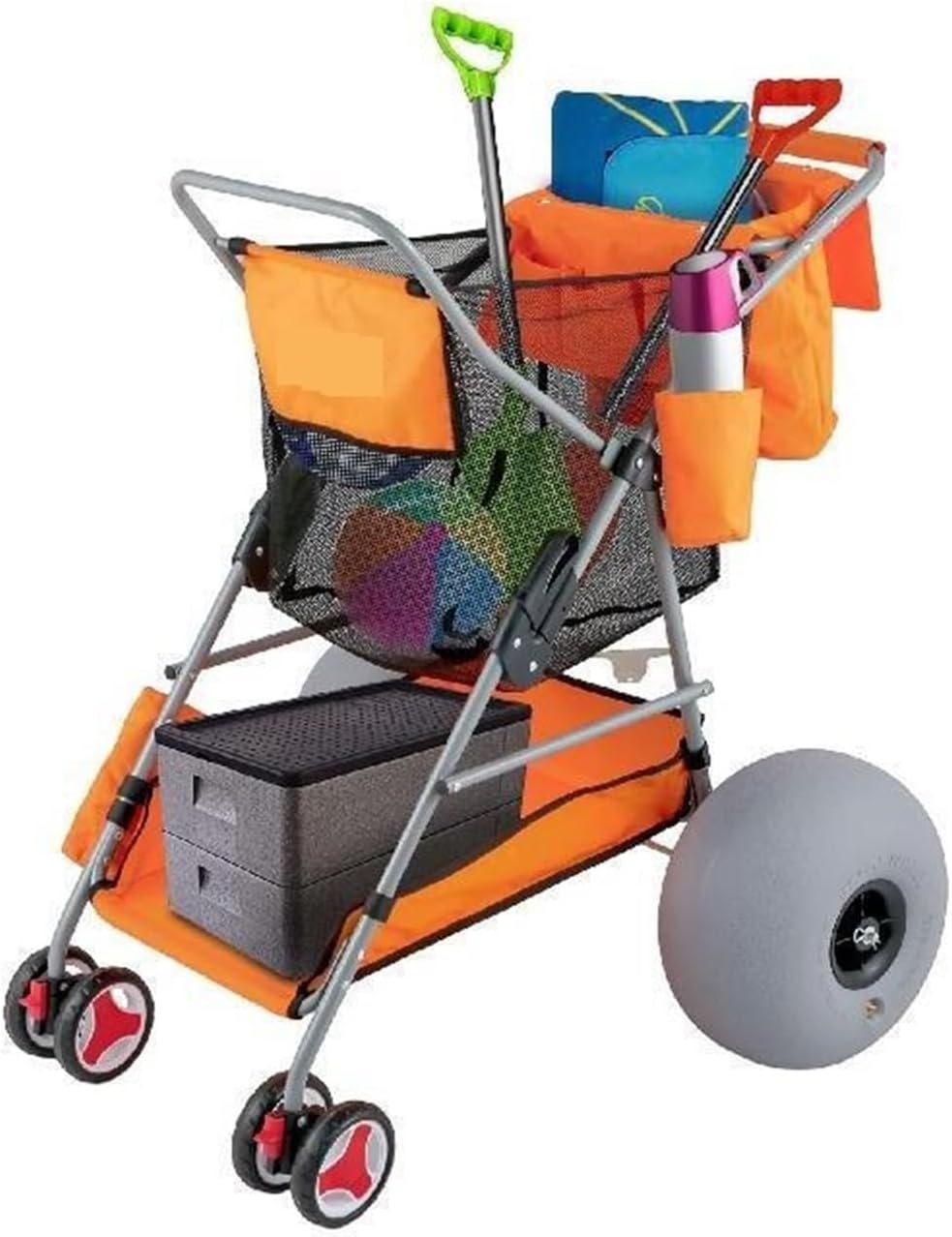 Folding Wagon Cart Orange/Blue Portable Outdoor Camping Beach Multifunction Adjustable Handle for Picnic Bbq Trolley,High Efficiency(Orange)