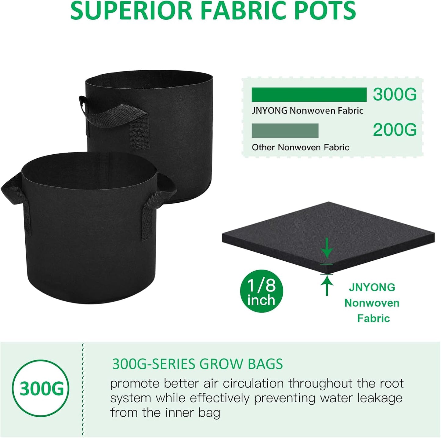 12-Pack 5 Gallon Thickened Non-Woven Grow Bags, Aeration Fabric Pots w