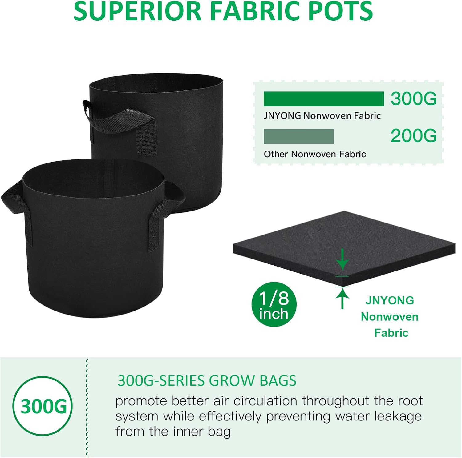 12-Pack 5 Gallon Thickened Non-Woven Grow Bags, Aeration Fabric Pots w