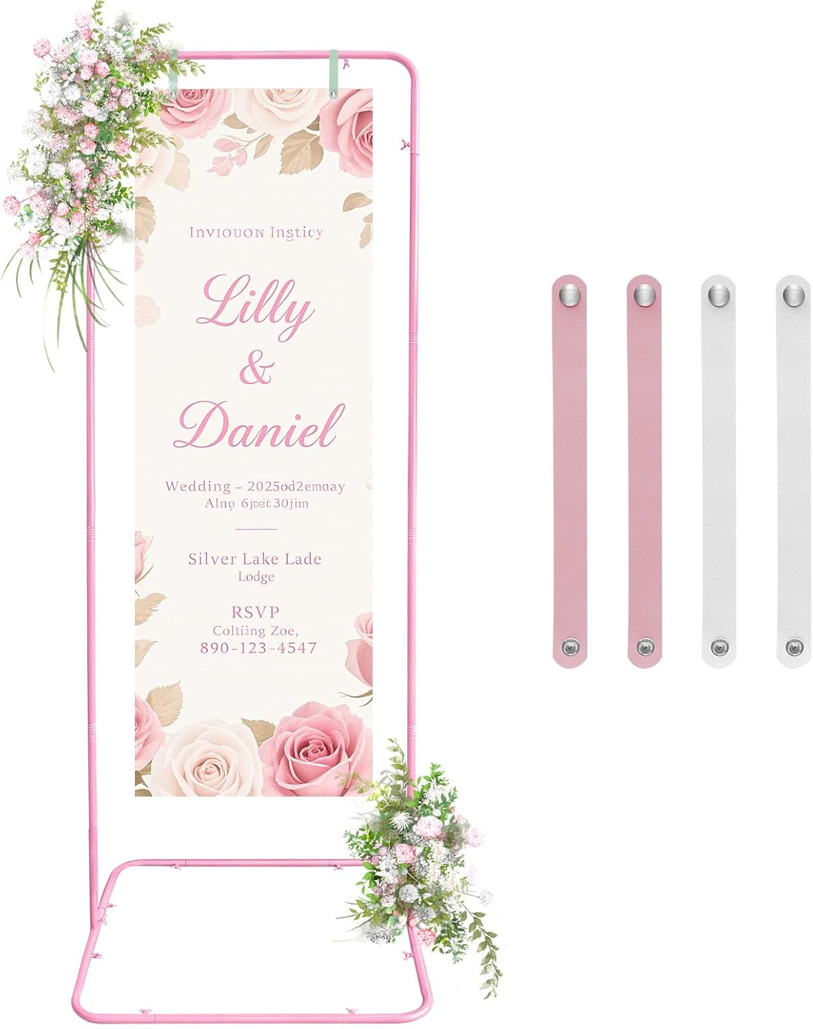 Easel Stand for Wedding Sign Holder Metal Welcome Poster Stands Wedding Seating Chart Stand Backdrop Stand Floral Ceremony Easel for Display in Pink