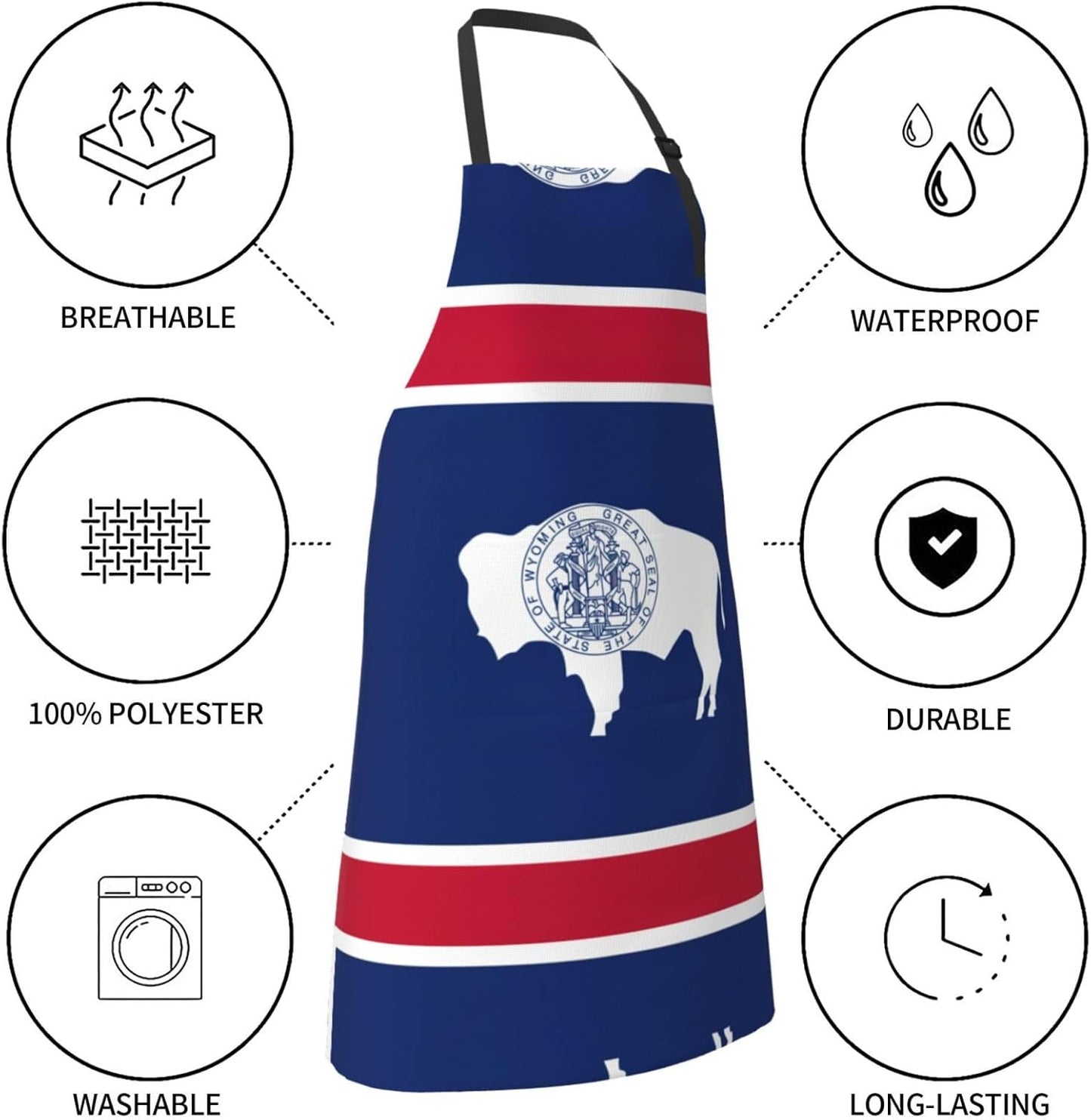 Wyoming State Flag print Waterproof chef's apron with pocket apron for kitchen cooking baking barbecue and gardening