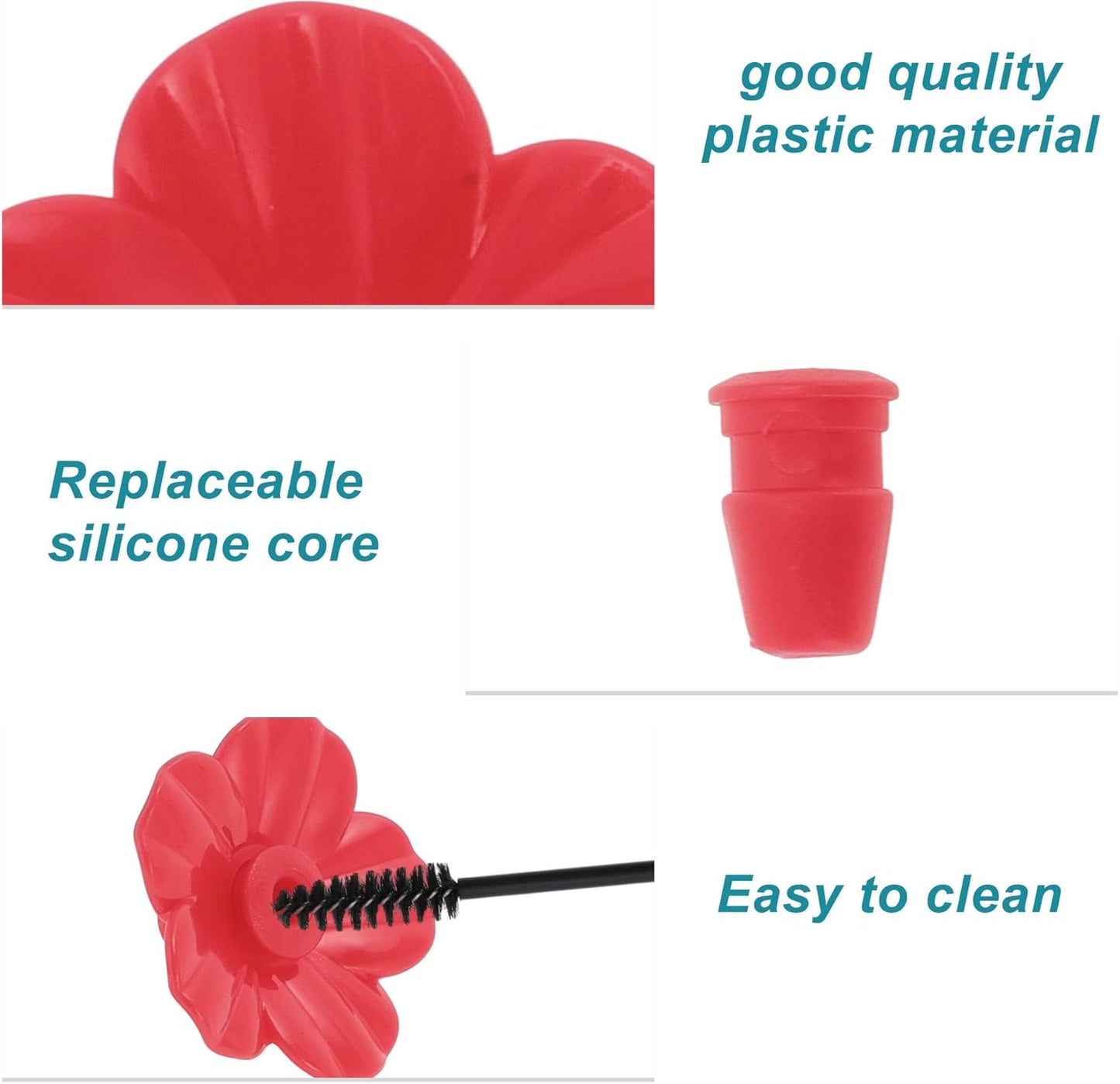 30 Pcs Hummingbird Feeder Parts, Replacement Flowers for Hummingbird Feeder, Pet Hummingbird Feeder, Plastic Components, Red, Attracts Hummingbirds