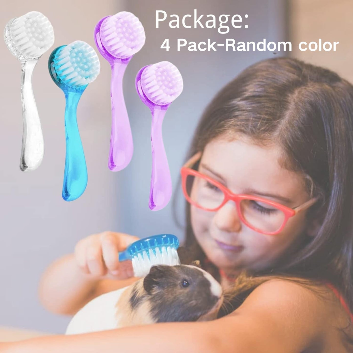 4 Pack Hamster Brush - Small Animal Bath Brush with Lid Soft Cleansing